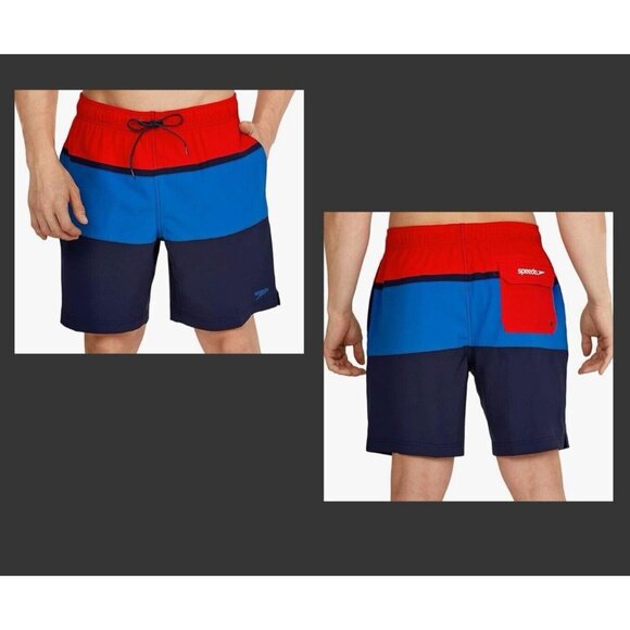 Speedo Men's 4-WAY STRETCH Swim Trunk Mid Length Redondo Stripe 18'' Large - Picture 1 of 16